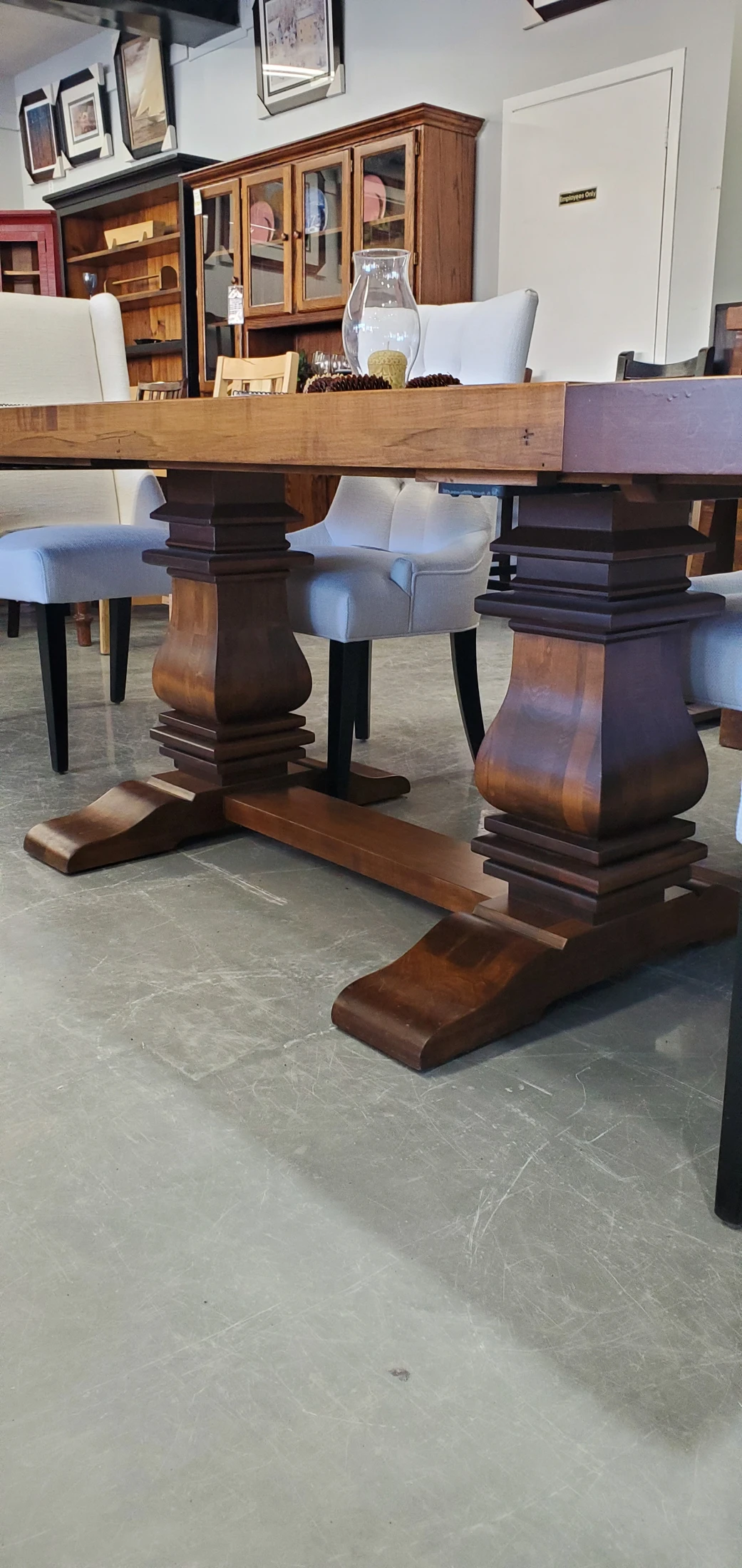 Solid wood dining table with double pedestal bases
